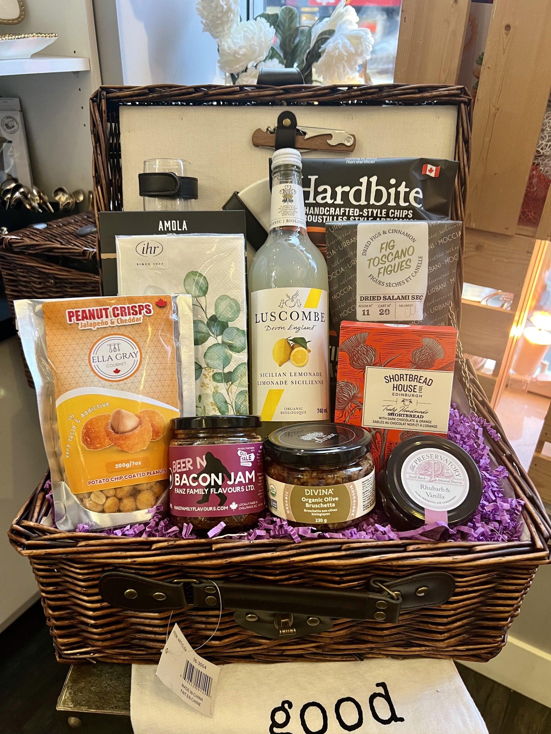 Posh Basket - Sonoma Wicker Picnic Basket fully loaded