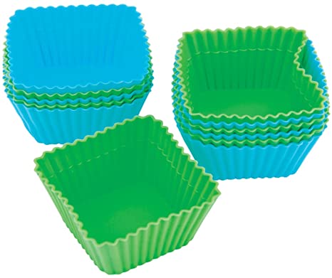 Wilton Silicone Baking Cups - Square Set 12 Green and Blue