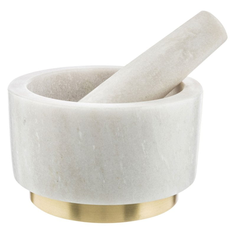 Kitchen Pantry White and Gold Marble Mortar & Pestle
